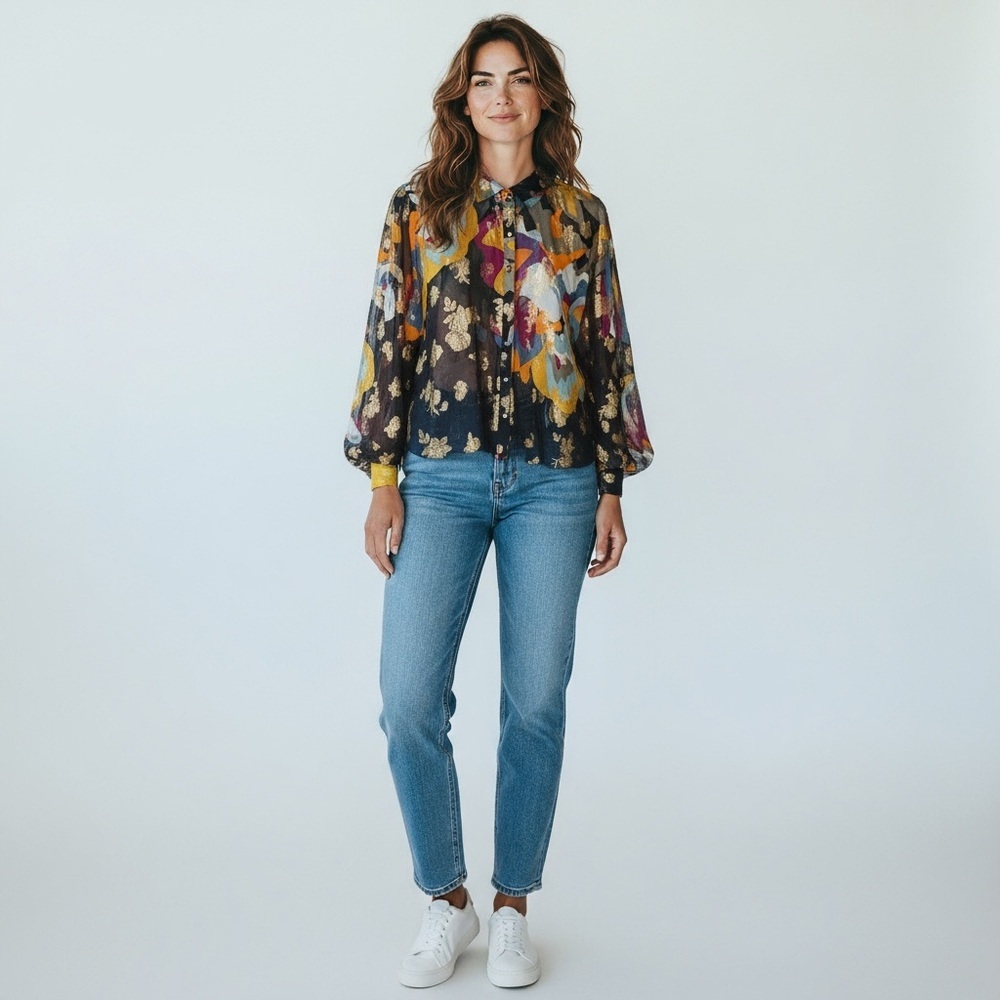 NWOT‎ Nicole Miller Artelier Collection Artsy Button Down Blouse